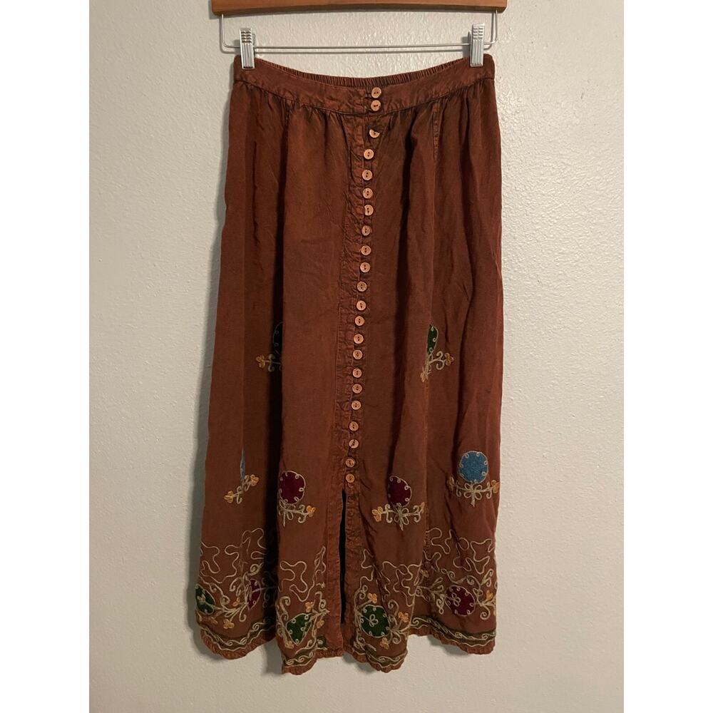 Vintage Sacred Threads Womens Skirt One Size Rayon Floral Embroidered Boho FLAW